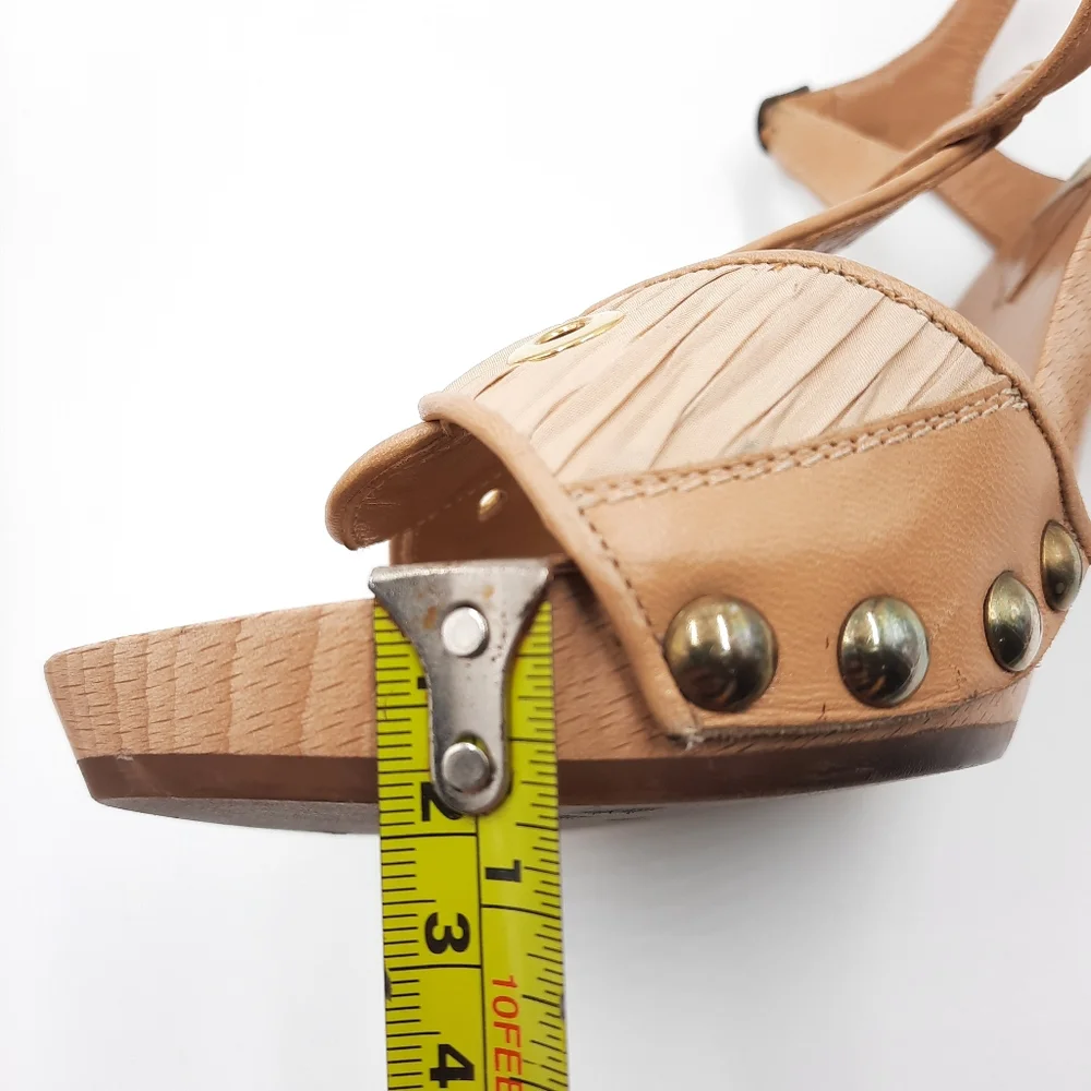 Manolo Blahnik Y2K Wood Platform Sandal Heel Bohemian Coquette 70s Tan 37 EU - Picture 5 of 14